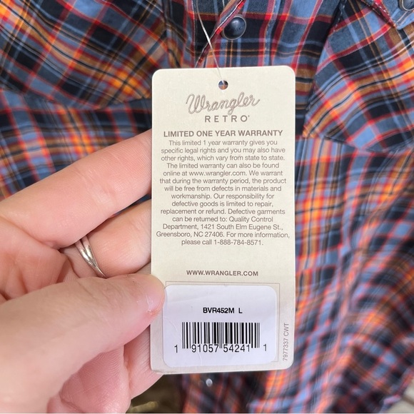NEW Wrangler Retro Boys Plaid Shirt - Blue and Orange Pearl Snap Buttons - Picture 8 of 12